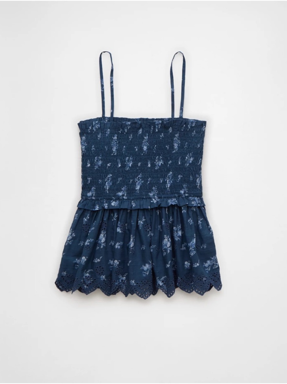 American Eagle Outfitters Navy Blue Smocked Floral Peplum Tank - Picture 3 of 10